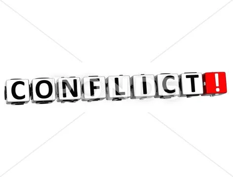 3d conflict button click here block text Stock Illustration