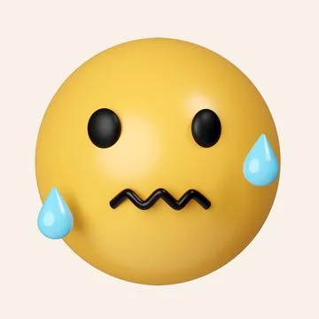 3d Confounded emoji with yellow face, scrunched, a crumpled mouth, frustration Illustrazione stock