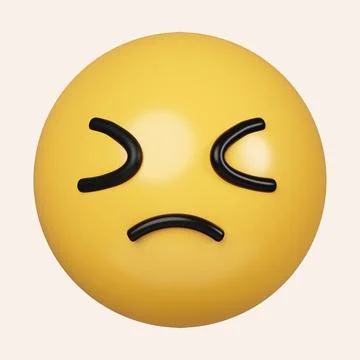 3d Confounded emoji with yellow face, scrunched, a crumpled mouth, frustration Stock Illustration