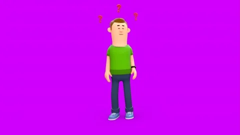 3D Confused Boy Getting Question Marks Over Head 库存影片 266534925