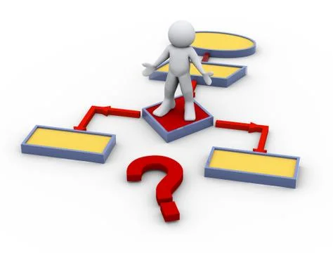 3d confused man on flow chart Stock Illustration