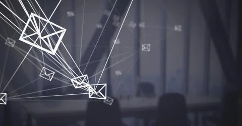 3D connected email message icons with dark background Stock Illustration