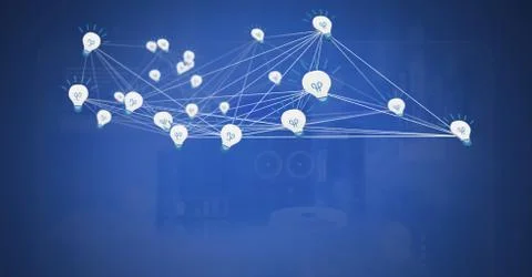 3D connected light bulb idea icons with blue background Stock Illustration