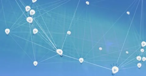 3D connected light bulb idea icons with blue background Stock Illustration