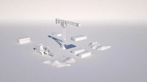 3d construction site mockup isolated on white background. Crane and excavator Stock Illustration
