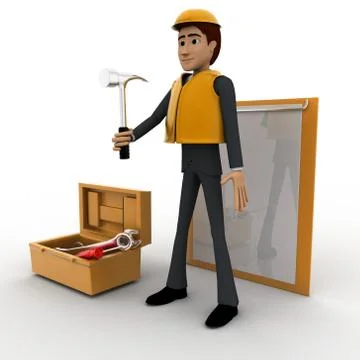 3d construction site worker representation concept Stock Illustration