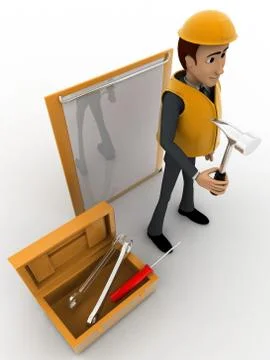 3d construction site worker representation concept Stock Illustration