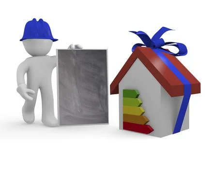 3d construction worker with blank blackboard Stock Illustration