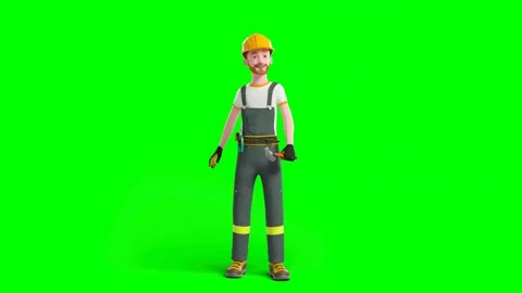 3D Construction Worker With Hammer Waving and Smiling in Green Background Vídeos de archivo 314431444
