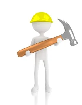 3d construction worker holding a hammer Stock Illustration