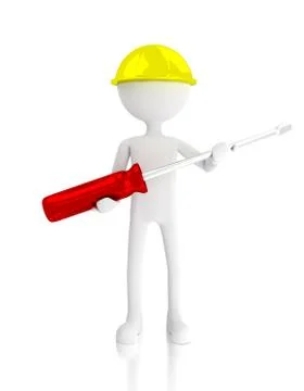 3d construction worker holding a screwdriver Stock Illustration