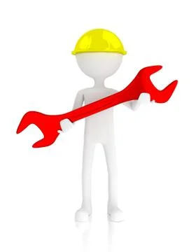 3d construction worker holding a wrench. Stock Illustration