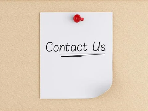 3d Contact us word on Post-it notes with pushpin over cork. 스톡 일러스트