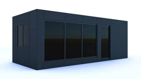 3d Container building design. Portable black office cabin container isolated. Stock Illustration