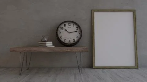 3D Contemporary Empty Room and picture frame Stock Illustration