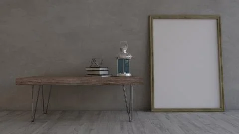 3D Contemporary Empty Room and picture frame Illustrazione stock