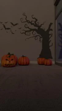 3D Contemporary Empty Room with Jack-o-lantern Stock Illustration