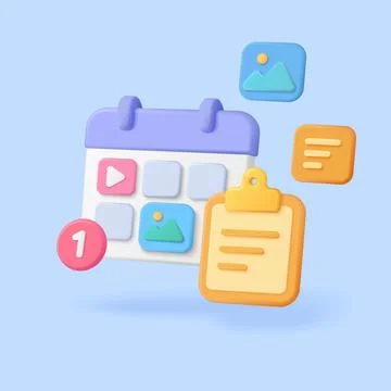 3D Content Planning Calendar With Clipboard Icons Stock Illustration