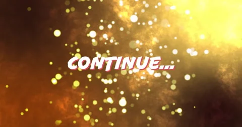 3D CONTINUE text sweeping in and centering over nebula as orbs drifting and Stock Footage 310140243