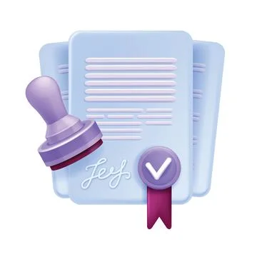 3D contract icon, vector digital document, cartoon signature finance policy Stockillustratie