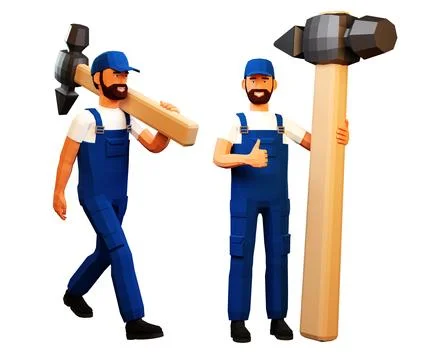 3d contractor with large hammer Stock Illustration