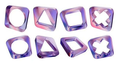 3D controller button set, transparent joystick game sign, y2k crystal Illustrazione stock