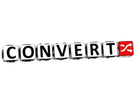 3d convert button click here block text Illustrazione stock