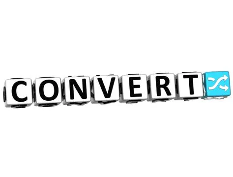 3d convert button click here block text Stock Illustration