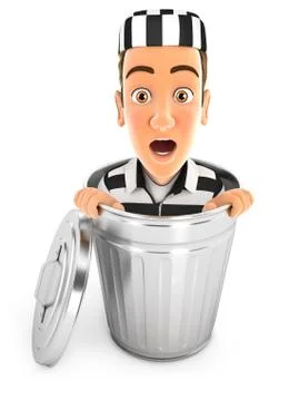 3d convict inside trash can Stock Illustration