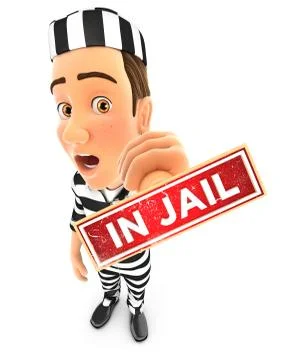 3d convict in jail stamp Stock Illustration