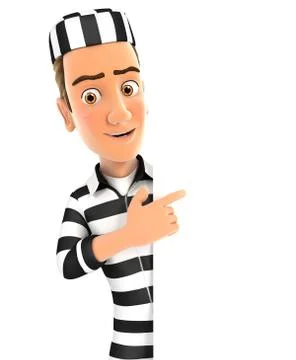 3d convict pointing to right blank wall Stock Illustration