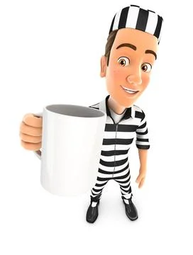 3d convict standing with cup Stock Illustration
