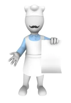 3d cook with blank menu board Stock Illustration