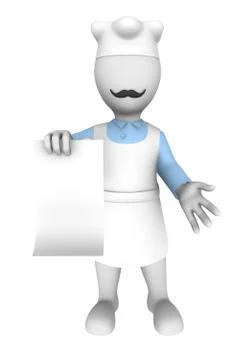 3d cook with blank menu board.  3d rendered illustration with small people. Stock Illustration