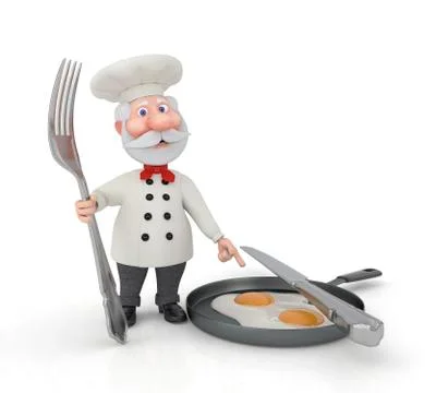 The 3d cook with a fork and fried eggs. Stock Illustration