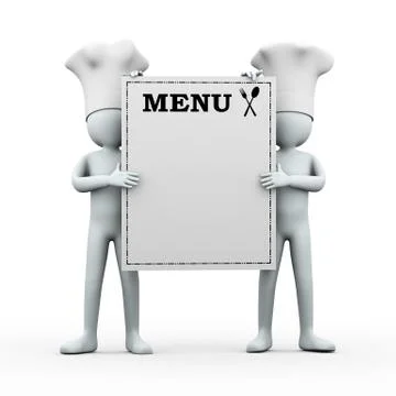 3d cook men holding menu Stock Illustration