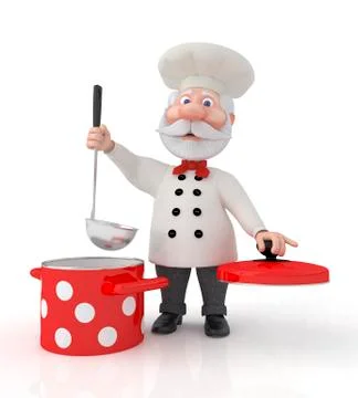 3D cook with a pan. Stock Illustration