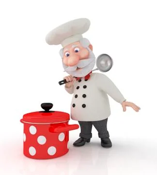 3D cook with a pan. Stock Illustration