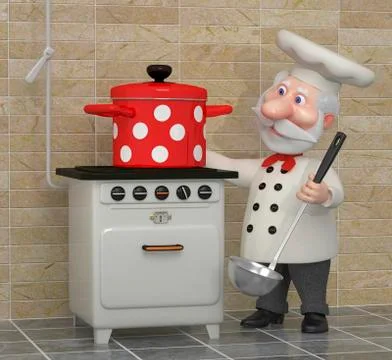 The 3d cook with a pan. Illustrazione stock