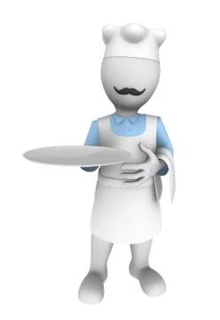 3d cooking chef with big empty tray. 3d illustration Stock Illustration