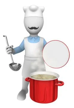 3d cooking chef with big red pan. Stock Illustration