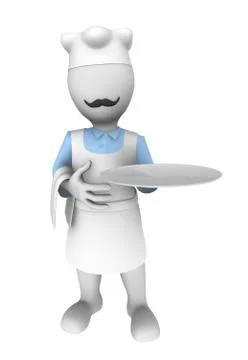 3d cooking chef with empty tray. 3d rendered illustration with small people. Stock Illustration