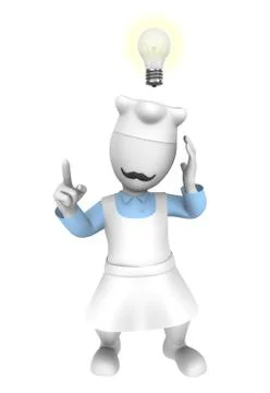 3d cooking chef with idea lamp over the head Stock Illustration
