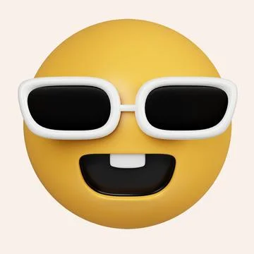 3d Cool emoticon. Smiling face with sunglasses emoji. Happy smile person wearing Stock Illustration