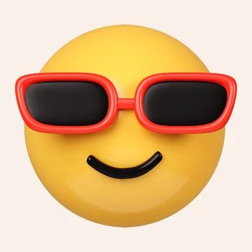 3d Cool emoticon. Smiling face with sunglasses emoji. Happy smile person wearing Stock Illustration