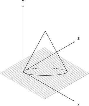 3D Coordinate System Cone Wireframe Grid Plane Perspective Minimal Style Stock Illustration