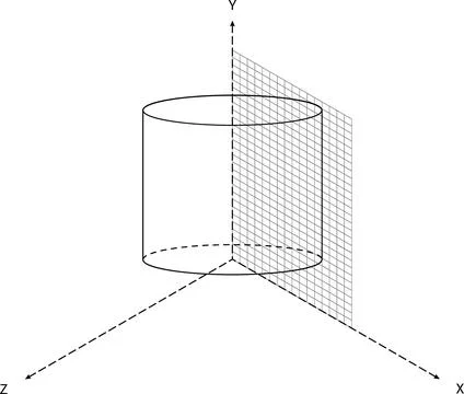 3D Coordinate System Cylinder Wireframe Grid Plane Perspective Minimal Style Stock Illustration