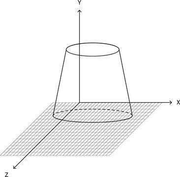 3D Coordinate System Cylinder Wireframe Grid Plane Perspective Minimal Style Illustrazione stock
