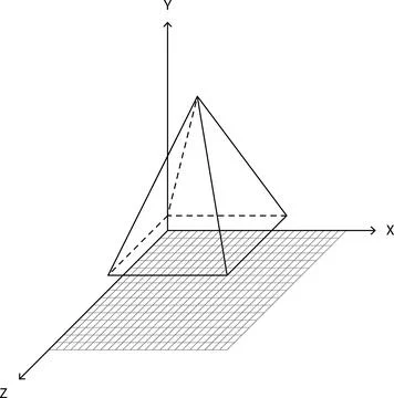 3D Coordinate System Pyramid Wireframe Grid Plane Perspective Minimal Style Stock Illustration