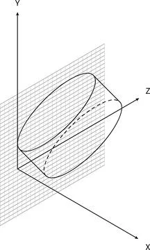 3D Coordinate System Tilted Cylinder Wireframe Grid Plane Perspective Minimal Stock-Illustration